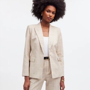 Madewell Plaid Linen Cotton Blazer Size 00 NWT Sustainable Preppy Tailored